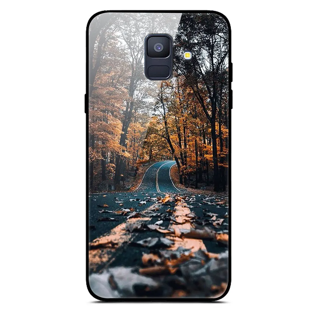28 Чехол для samsung A6 A 6 из закаленного стекла с изображением планеты и космоса, стеклянный чехол для задней панели для samsung Galaxy A6 A600F с мягким краем - Цвет: 28