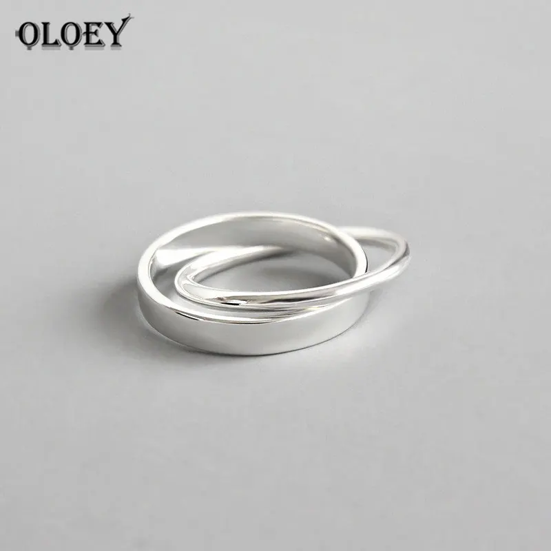 OLOEY чистое 925 пробы Серебряное кольцо для женщин двойной интерлок круг Anel Feminino женские ювелирные изделия вечерние подарки YMR527