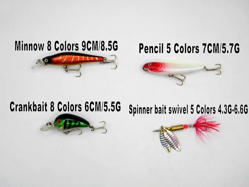 27 шт./компл. 4 стиль Блесен набор Минноу/карандаш/Crankbait/Spinner Bait/воблер