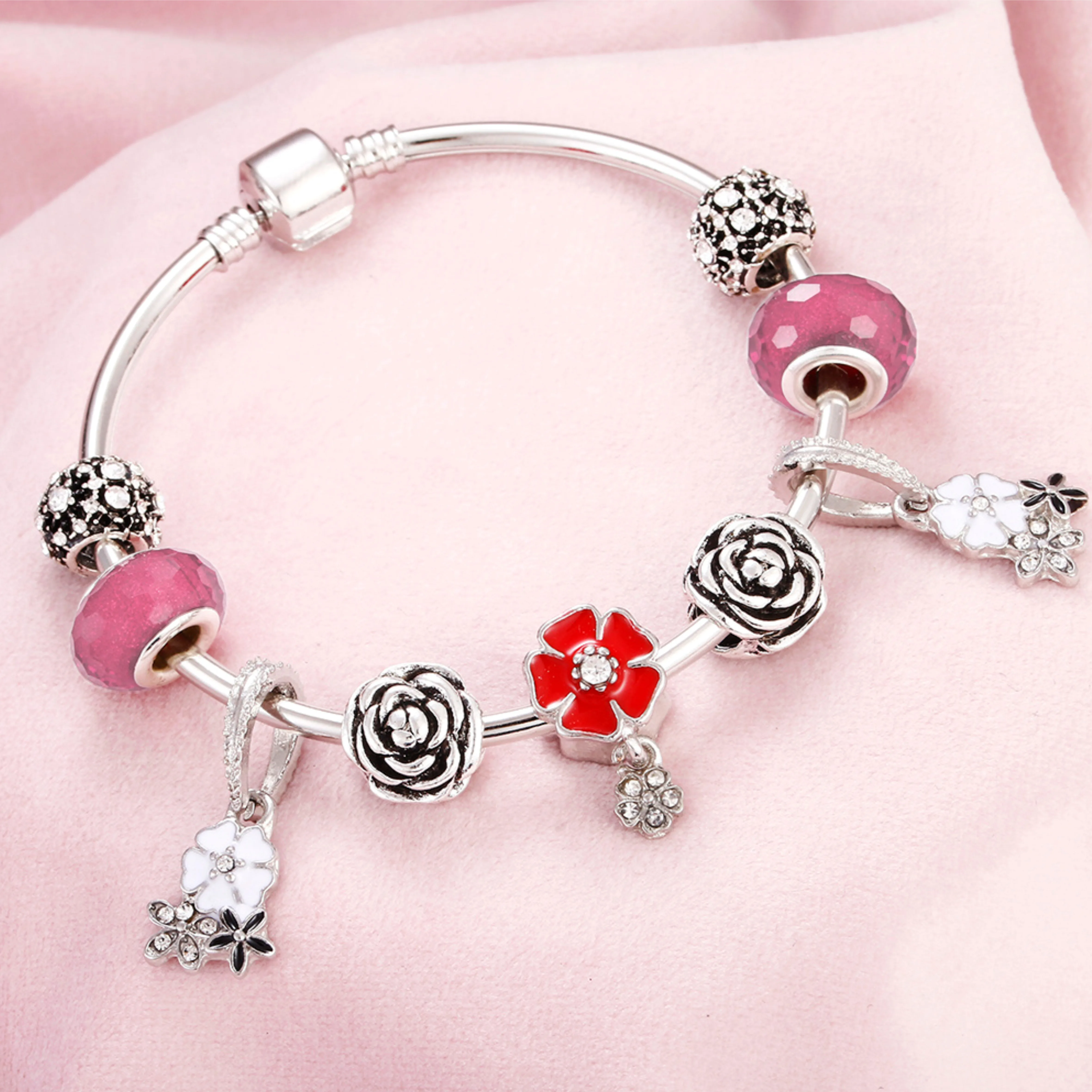Японский женский браслет с разноцветным цветком кулон кристаллами из бисера