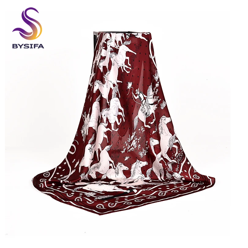 Женский шелковый шарф-шаль [BYSIFA] черный атласный большой квадратный шарф-накидка