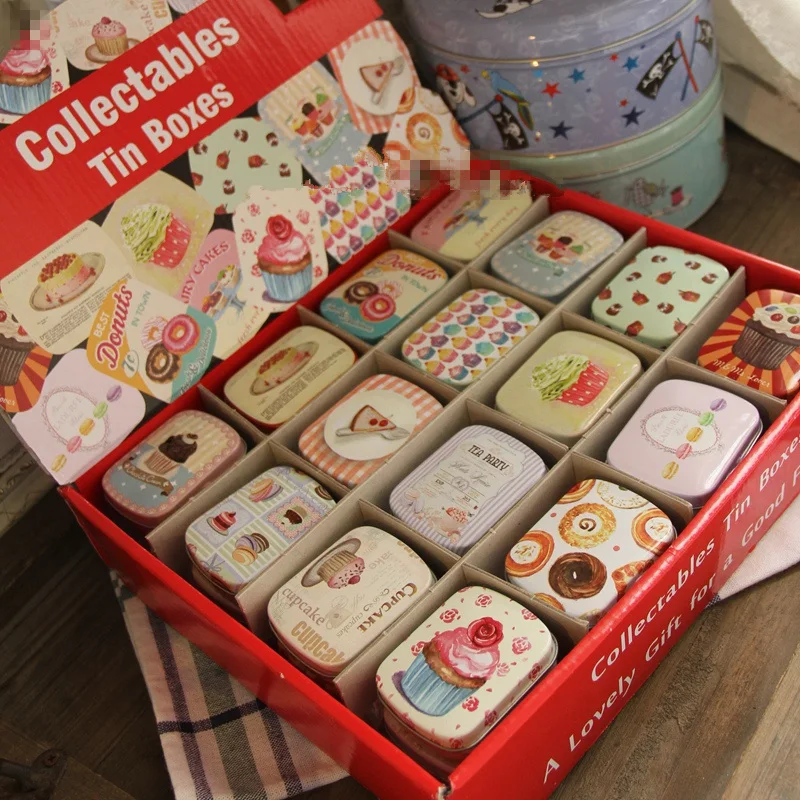 12 шт./лот металлическая винтажная маленькая подарочная жестяная коробка для