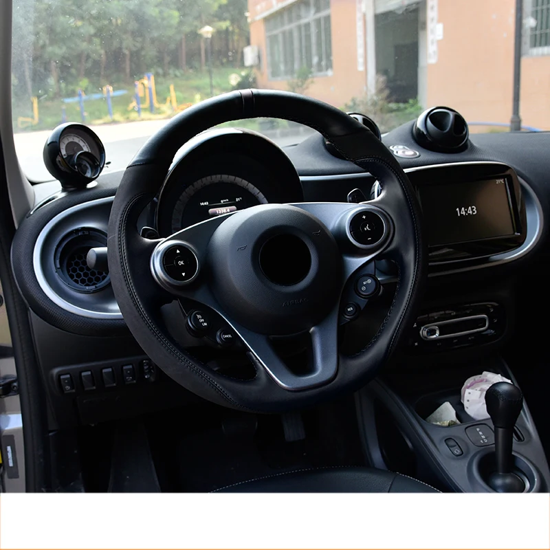 Lsrtw2017 Хомут кожаный чехол рулевого колеса автомобиля для smart fortwo w453 c453 a453 - Название цвета: black sude type 2