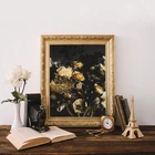 Moody, цветочный холст, Художественная печать, темно-Цветочная Акварельная живопись, желтый цветок, художественный плакат печать, Картина Настенная, домашний декор комнаты