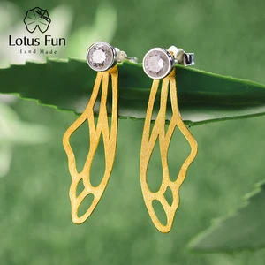 Lotus Fun реальные 925 пробы серебро ручной работы дизайнер ювелирных украшений Съемная полые крылья бабочки серьги для Для женщин