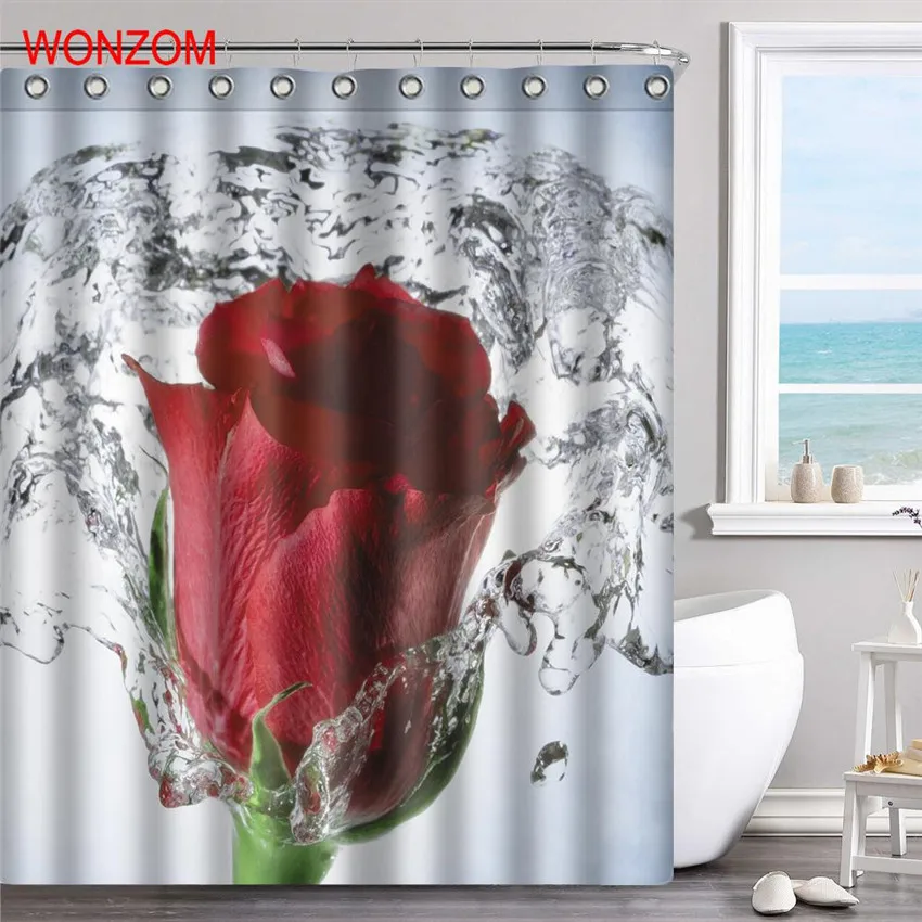 Занавески для душа WONZOM 1 шт. водостойкие тюльпаны с розой воды украшения в виде