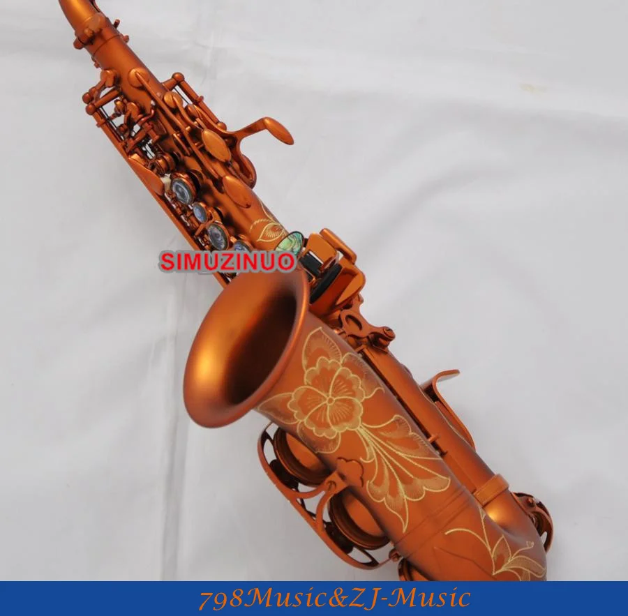 Матовый кофе изогнутый саксофон сопрано Bb sax Abalone ключ Выгравированный колокольчик