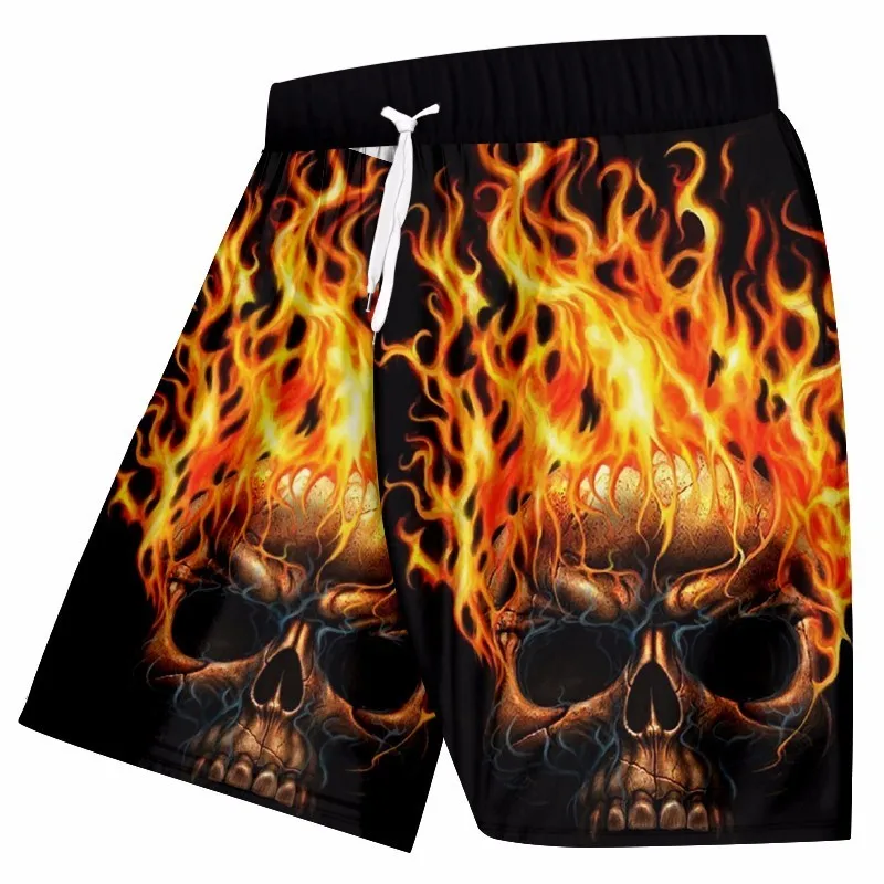 Шорты OGKB мужские пляжные с 3D принтом пламени и черепа повседневные уличная