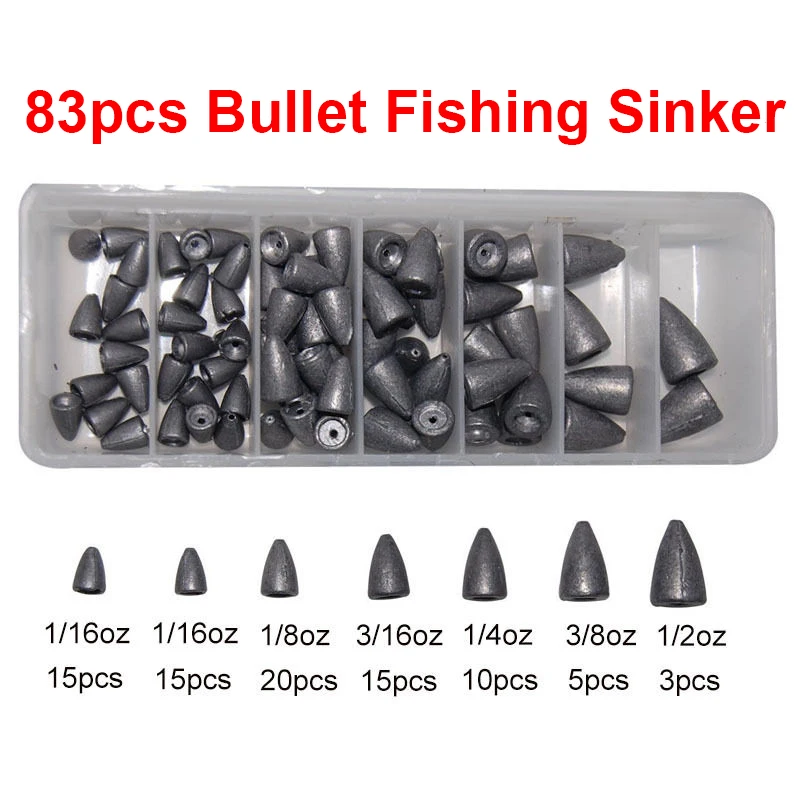 83Pcs Lead Fishing Sinker For Texas Rig Carp Bullet Shaped Weights Sinkers Set With Box Largemouth Bass | Спорт и развлечения