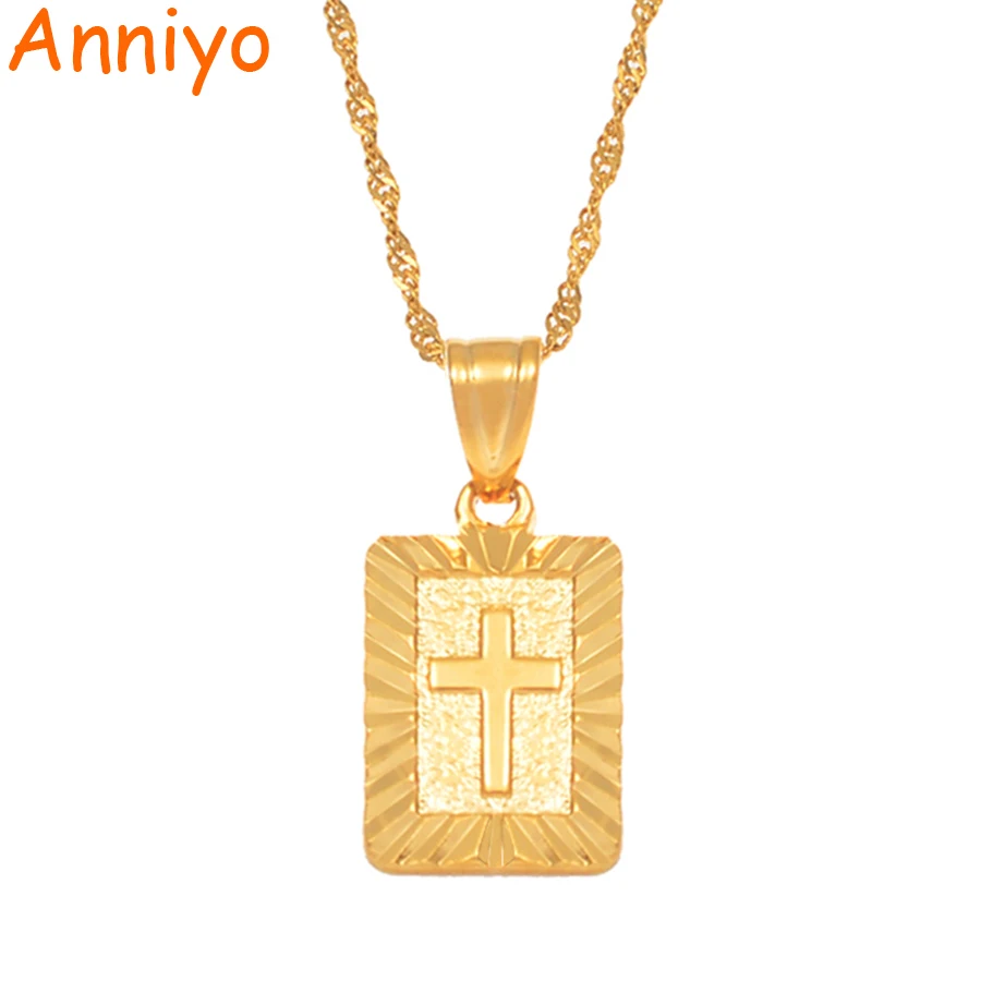 

Anniyo Christian Cross Necklaces Women Gold Color Christianity Crucifix Classic Jewelry Charm Pendant Jesus Items gift #087506