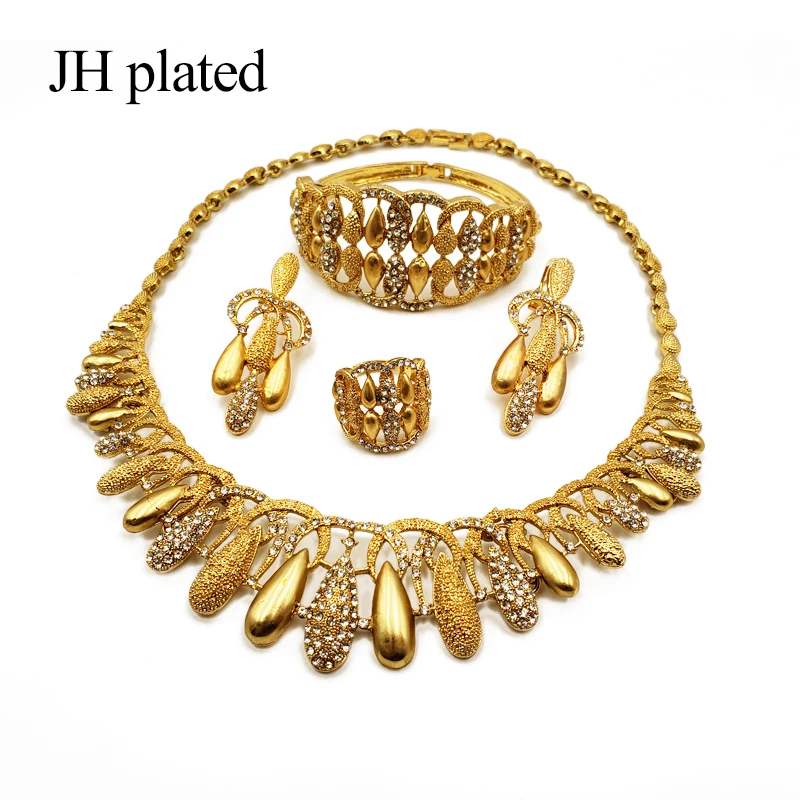 JHplated изысканные женские роскошные свадебные ювелирные наборы из Дубая золотого