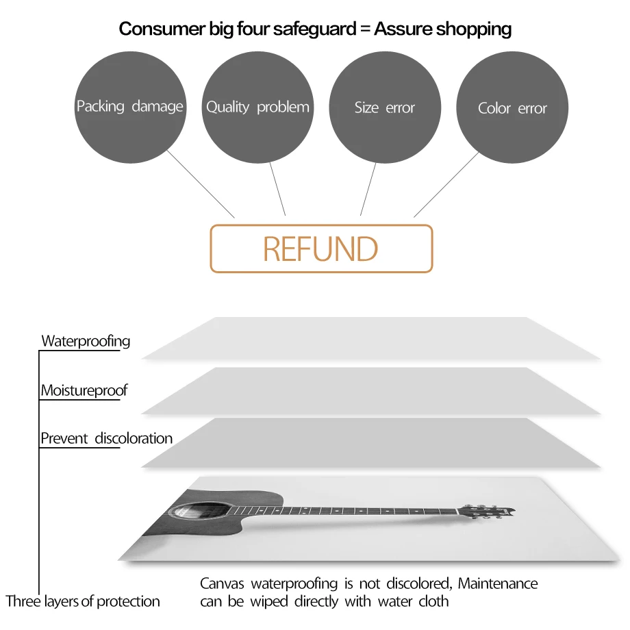 Холст Искусство Печать Винтаж Гитара рекордер холст живопись черный белый