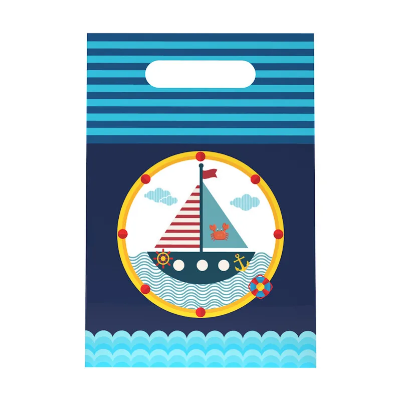 

6pcs/set Nautical Theme Gift bags For Kids Birthday Party Wedding Decorations Marine Blue Boat Plastic Bags Party Supplies