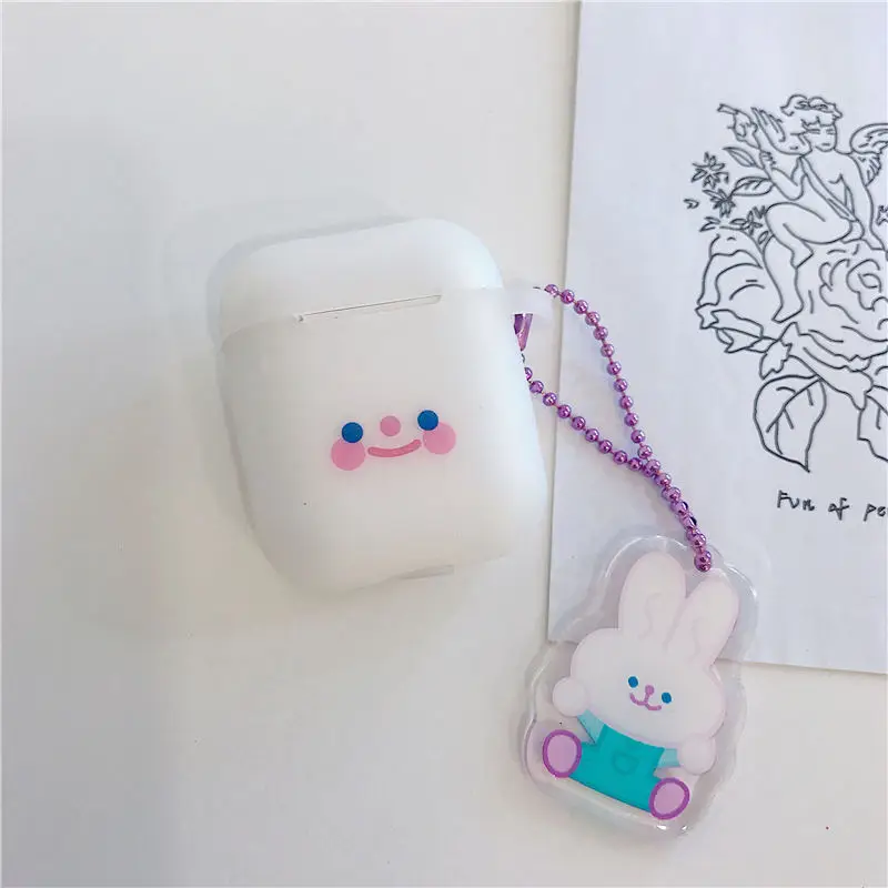 Чехол для наушников с Bluetooth для Airpods, силиконовые милые аксессуары для airpods 2, Защитная крышка с брелком, мультяшный смайлик - Цвет: rabbit