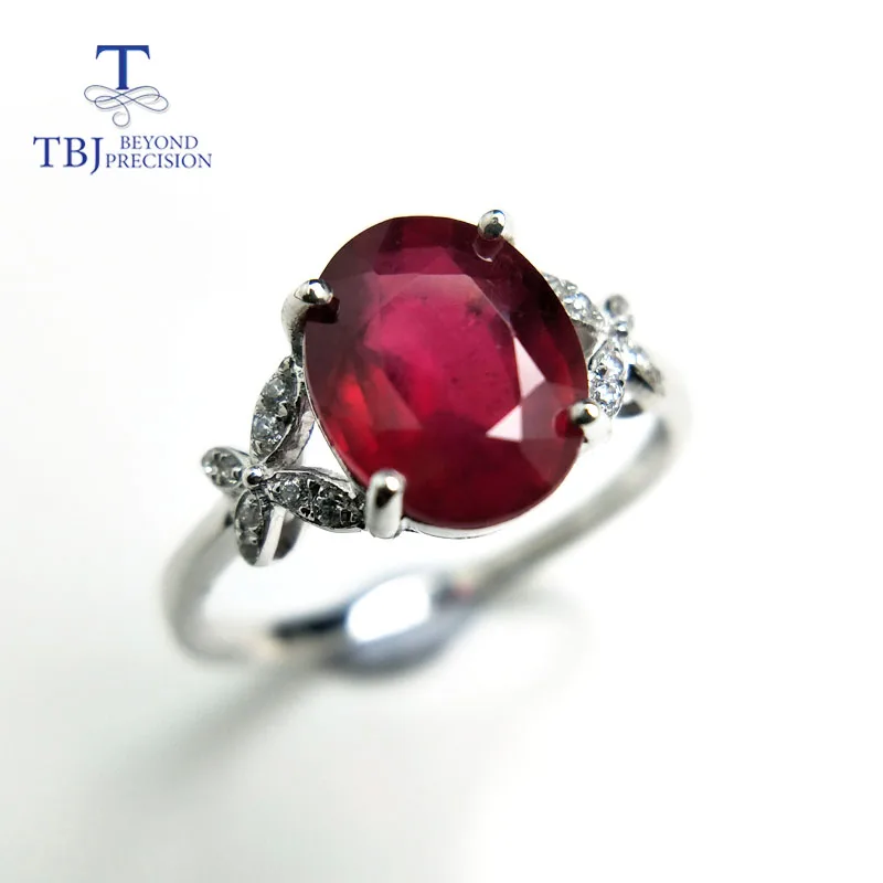 Ruby TBJ, Популярные натуральная простое кольцо с рубином в 925 пробы Серебряное колье с подвеской с камнями в jewelr для девушек и женщин в качестве свадебного подарок на день Святого Валентина - Цвет камня: Ruby