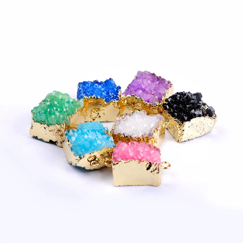 Высококачественный полудрагоценный квадрат geode druzy quartz соединители с кулоном из