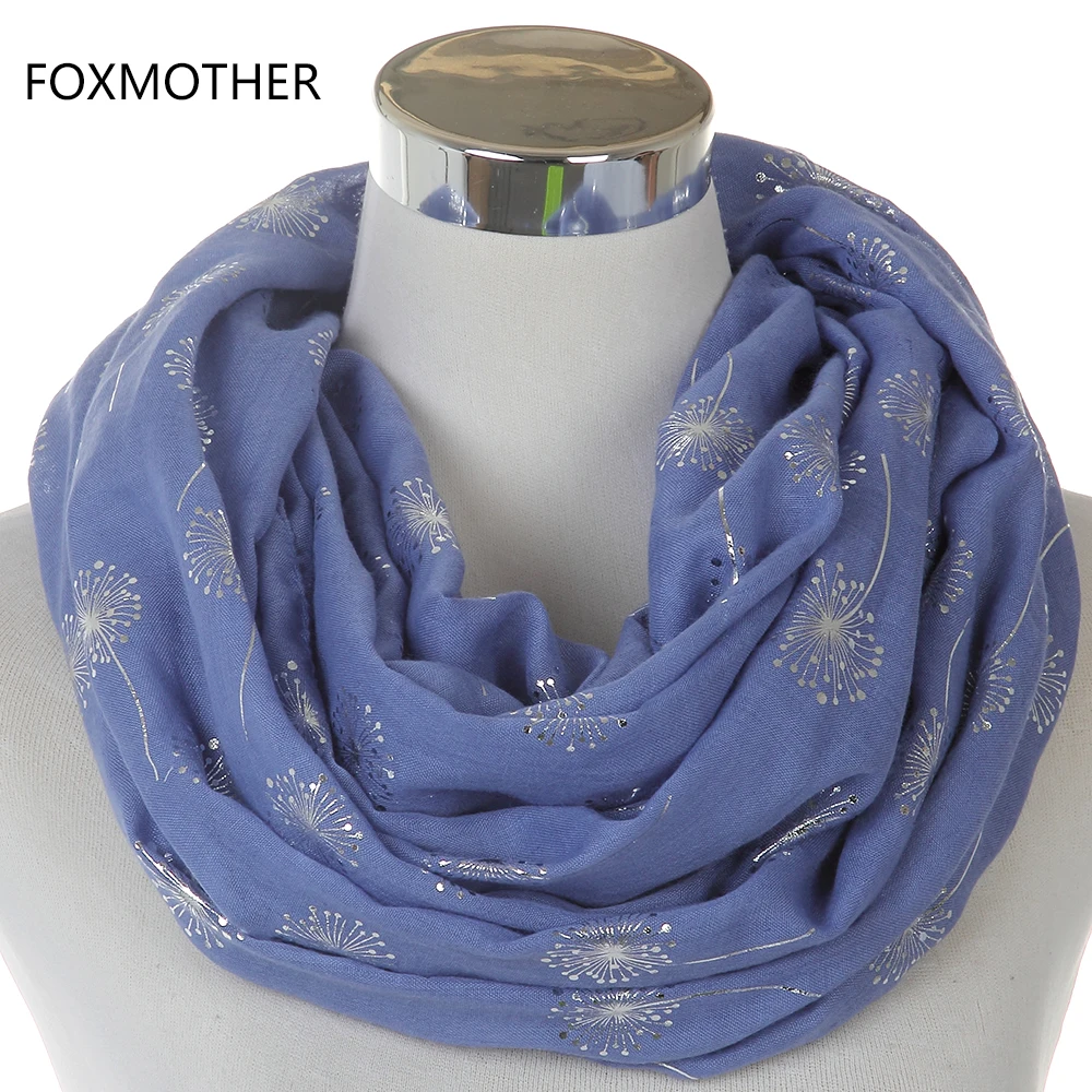 FOXMOTHER новая мода белая серая блестящая бронзовая Фольга Серебряный Одуванчик шарф кольцо платок женские хиджаб шарфы Прямая поставка