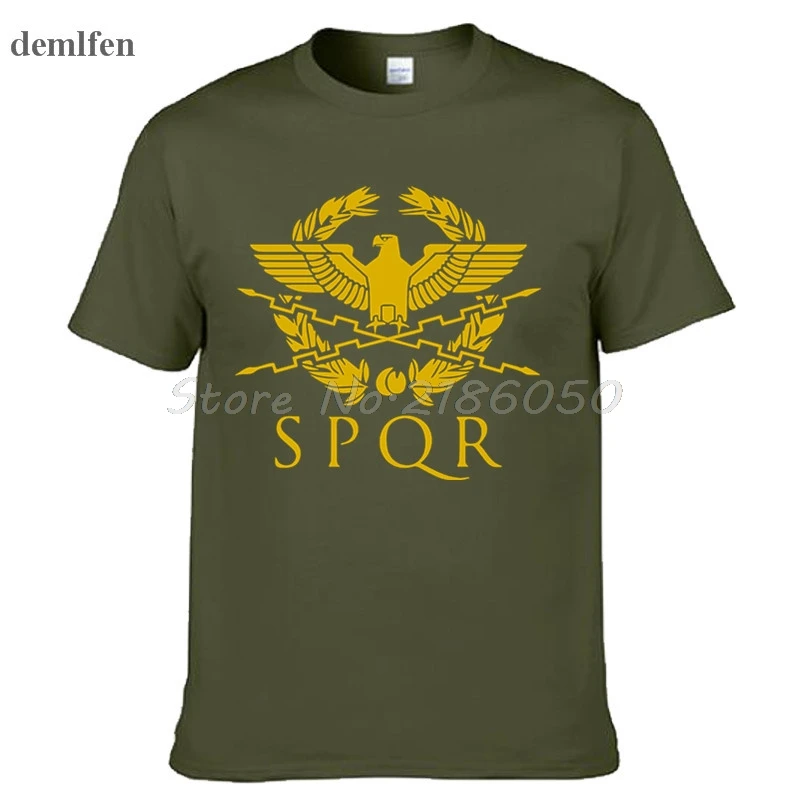 Army green SPQR Римский гладиатор Императорский Золотой орел футболка мужская повседневная короткая футболка с круглым вырезом Harajuku топы футболки размера плюс - Цвет: Army green
