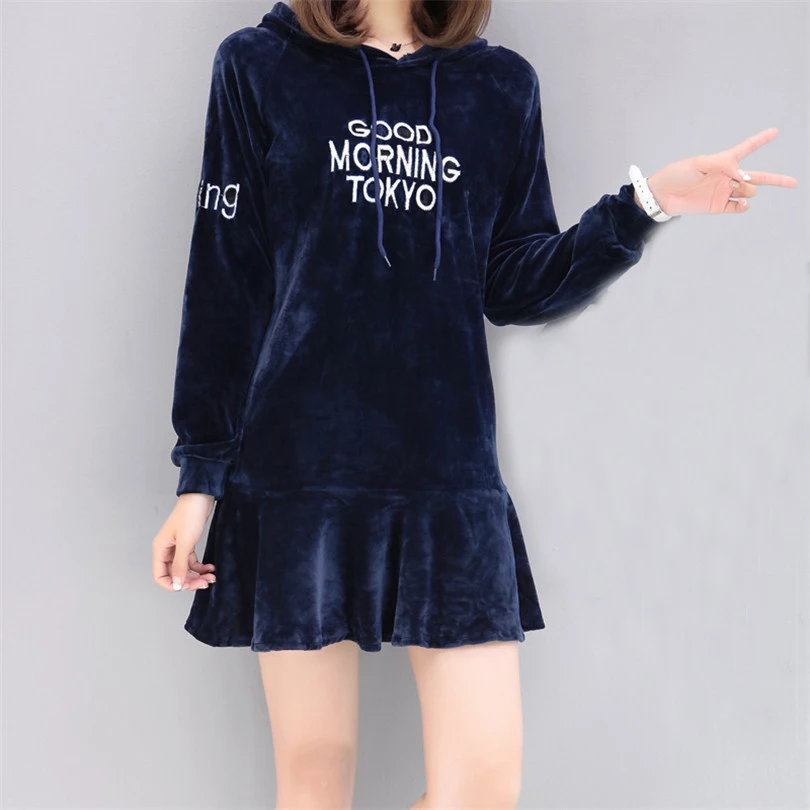 Платье с капюшоном женское вельветовое большого размера 4XL A746|velour dress|dress womendresses