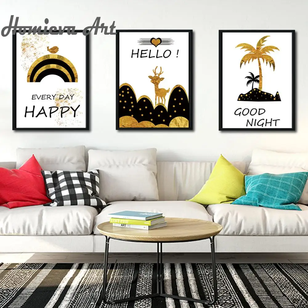 Акварель Золотой олень Радужный цветок для девочек скандинавские плакаты и