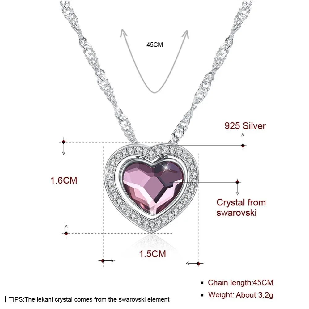 Ожерелье LEKANI с кристаллами Swarovski 925 двойное сердце DIY бриллиантовое ожерелье