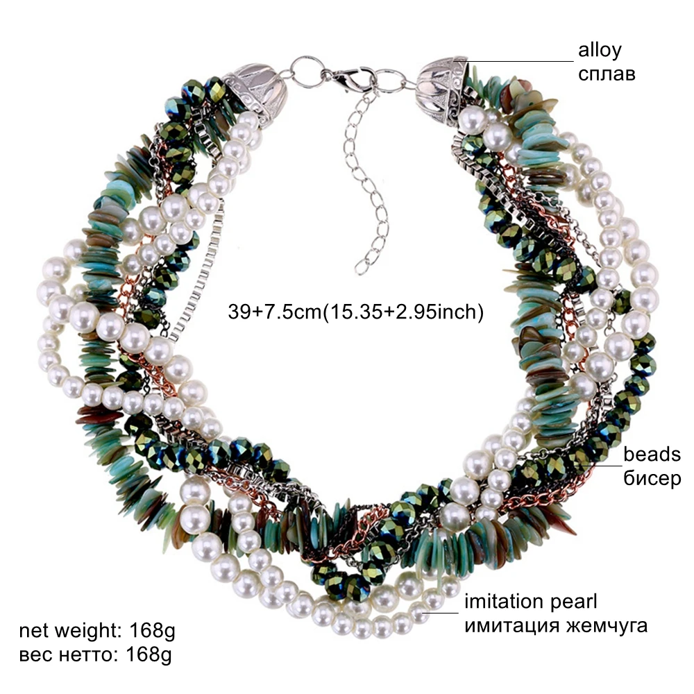

DiLiCa Hand-knitted Beads Choker Necklace for Women Imitation Pearl Layered Statement Necklace Female Charming Necklaces Blue