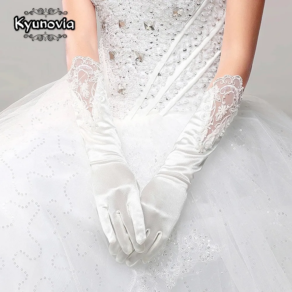 Kyunovia/короткие Сатиновые перчатки для выпускного бала длина до колена свадьбы