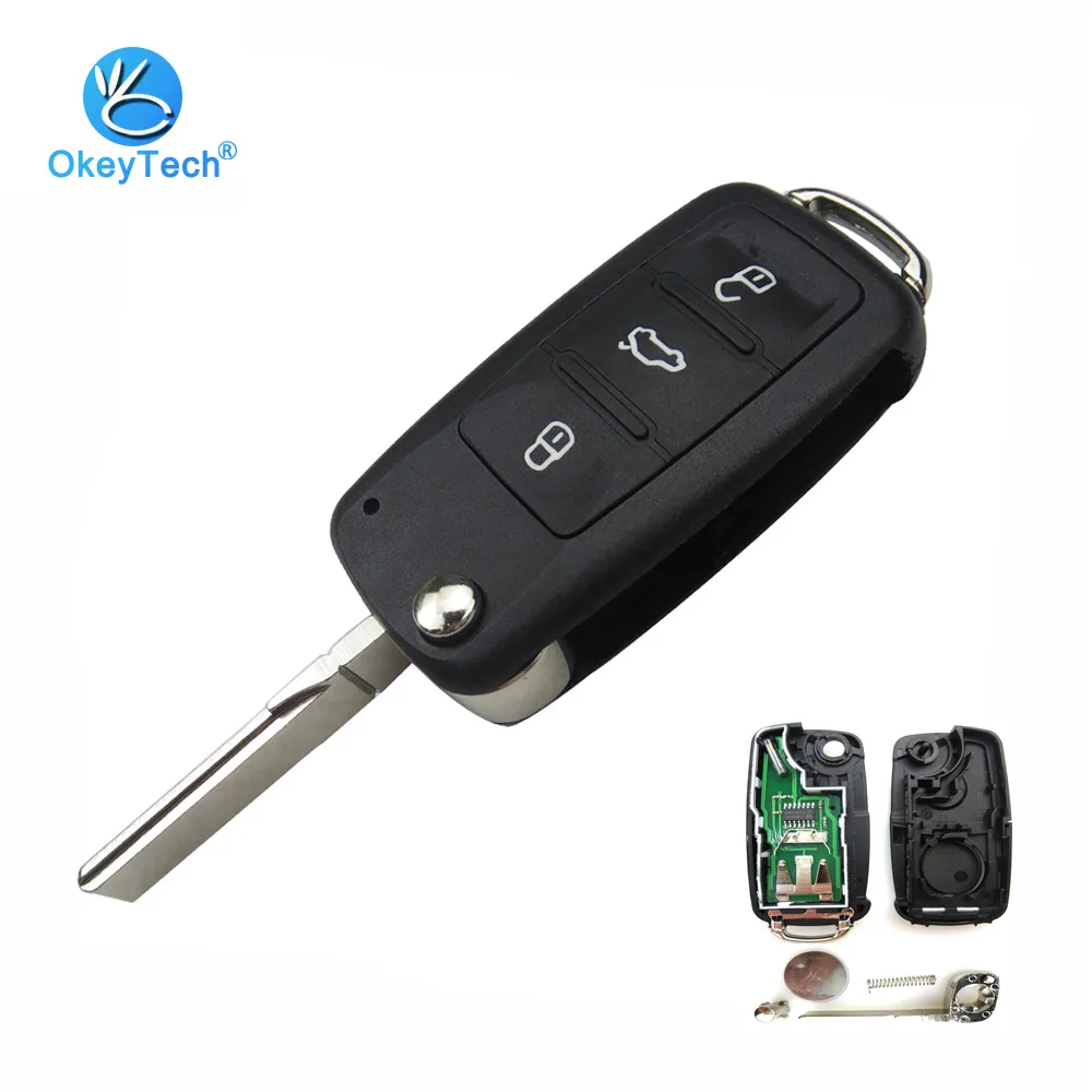 OkeyTech 5K0837202AD 3-кнопочный складной дистанционный ключ с чипом ID48 433 МГц для VW Volkswagen
