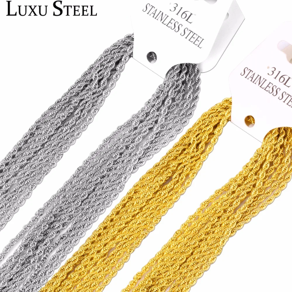 : LUXUSTEEL не выцветает и 10 шт./лот нержавеющая сталь витая Цепочка ожерелья 2 мм