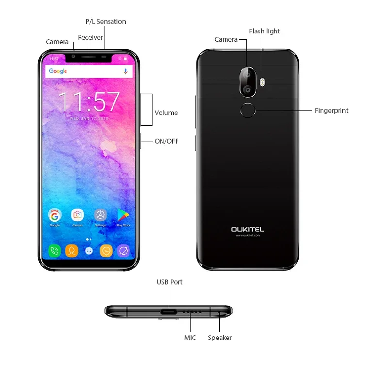 Oukitel U18 5 85 ''HD 21:9 полный Дисплей Face ID 4 Гб Оперативная память 64 Встроенная MT6750T