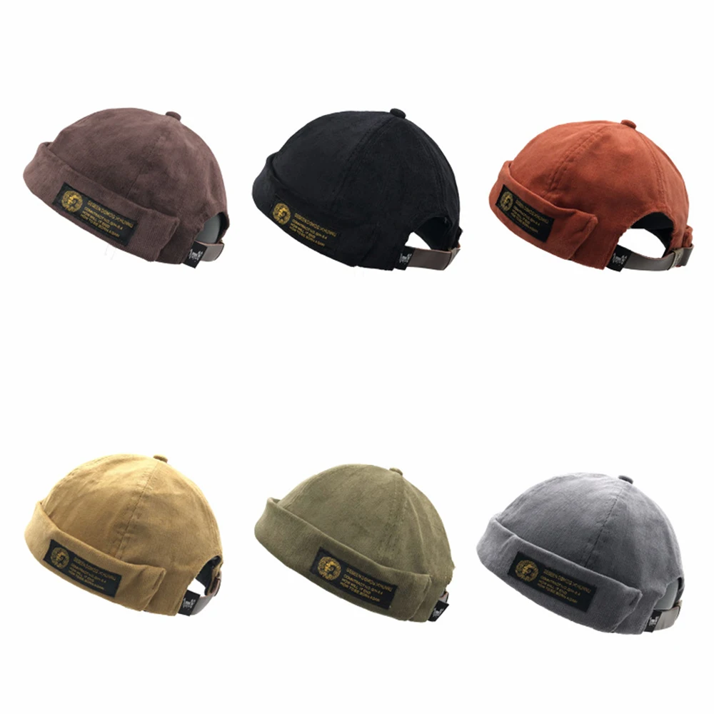 Unisex Casual Outdoor Warm Cap Cotton Beanies Corduroy Adjustable French Brimless Hat Retro Skullcap Sailor | Аксессуары для