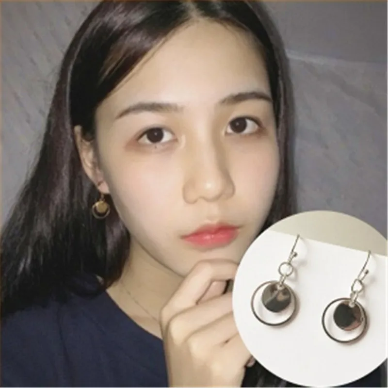 Горячая Мода Простые геометрические металлические полые круглые серьги Двойные