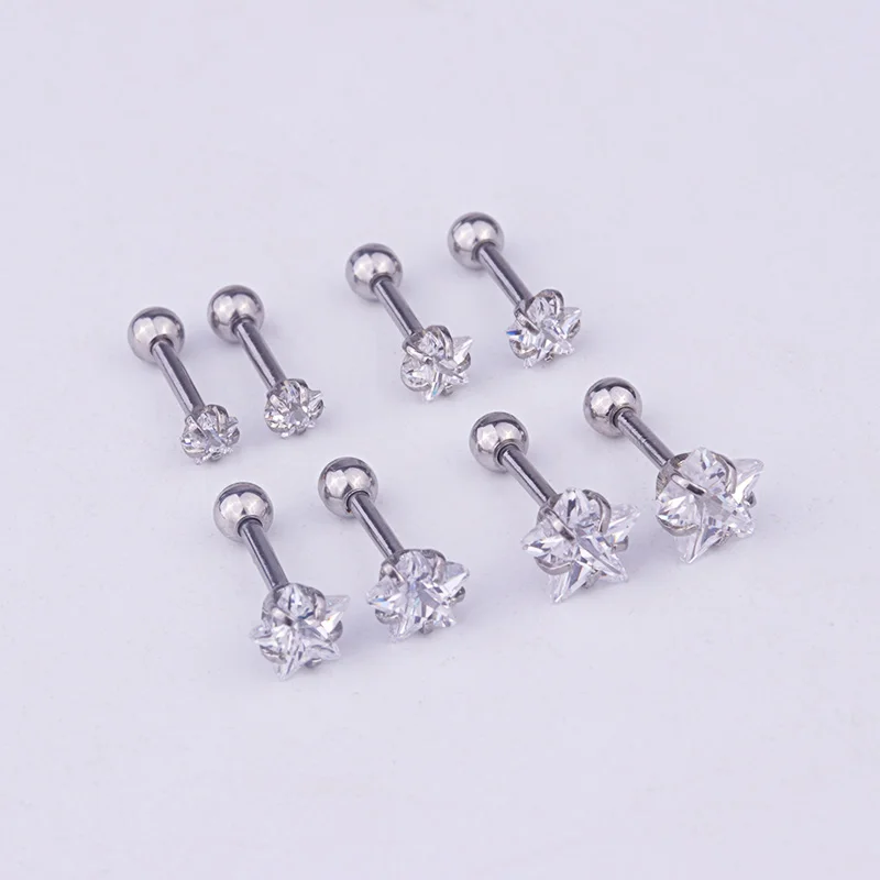 Sellsets 1 пара 3/4/5/6 мм звезда Форма Циркон Helix уха серьги для ушного хряща 16G Титан анодированного Нержавеющая сталь козелка пирсинг