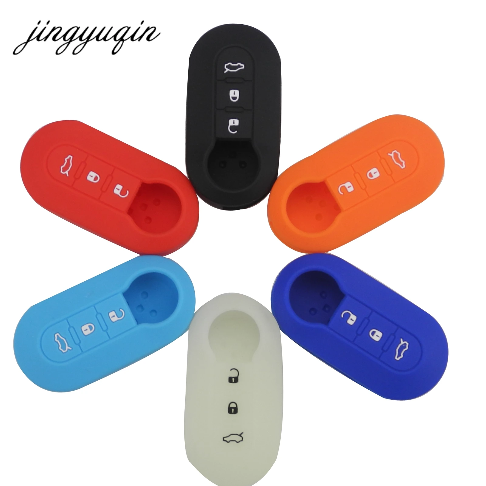 

jingyuqin Silicone Skin Rubber Flip Remote Key Case 3 Buttons for FIAT 500 Folding Car Key Fob Cover