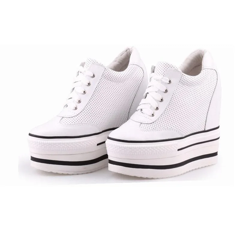 Женские туфли из овечьей кожи пикантные супер удобные на танкетке со шнуровкой