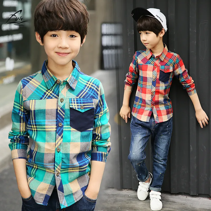 FYH/детская одежда школьная хлопковая рубашка в клетку для мальчиков детская