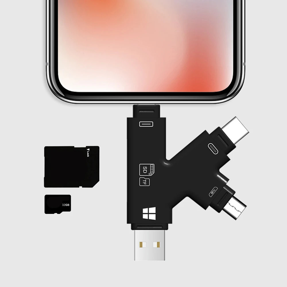 4 в 1 устройство для чтения карт с разъемом типа папа микро usb/SD/TF/USB/type c адаптер iOS