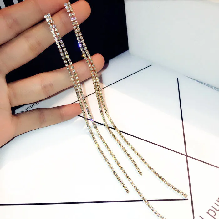 Женские серьги кисточки с кристаллами золотого и серебряного