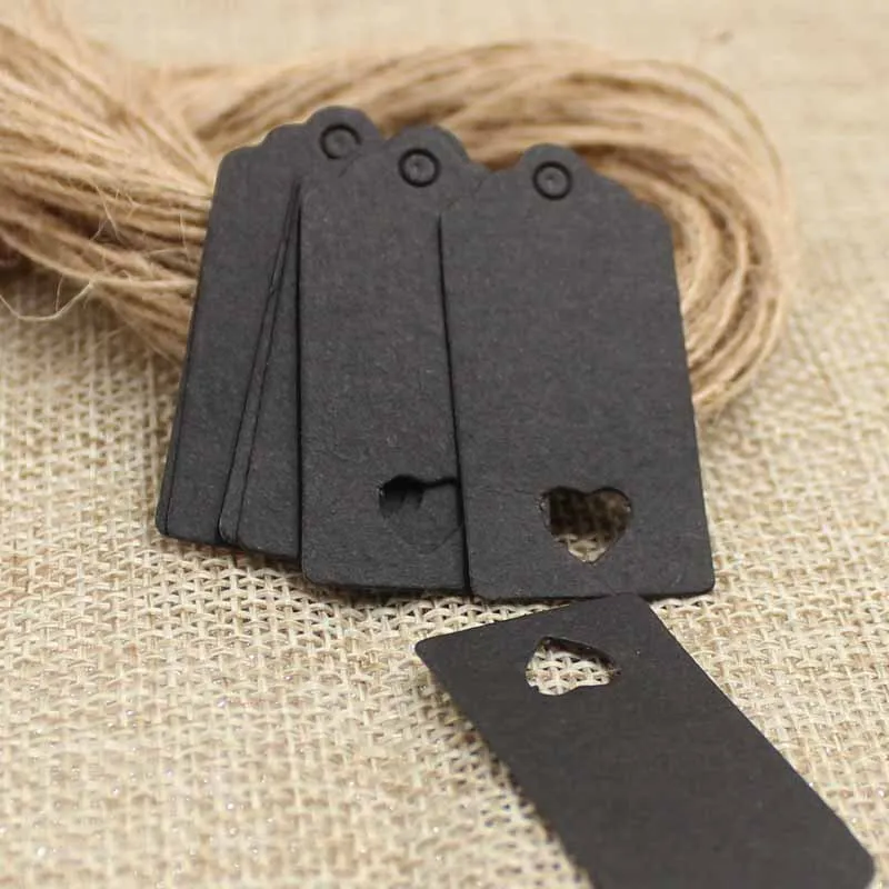 100tag 100string 200 шт 4*2 см Горячая Распродажа, Новая Винтажная бумажная пустотелая Подарочная бирка в форме сердца, белая/крафт-бирка для ювелирных изделий, бирка для подарков/свадебных товаров - Цвет: 100tag 100string