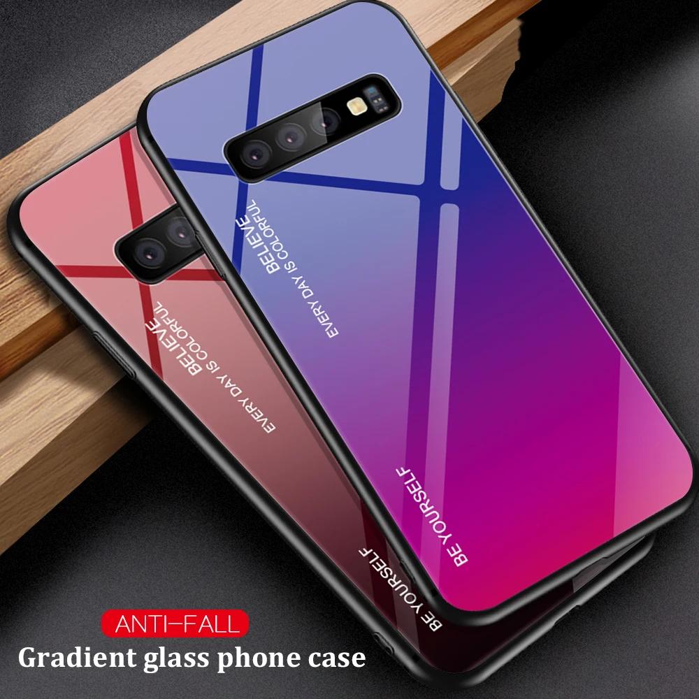 Colorful Gradient Glass Case For Samsung Galaxy S8 S9 S10 Lite S10E Hard Tempered Glas SamSung A7 A6 A8 Plus 2018 Cover |