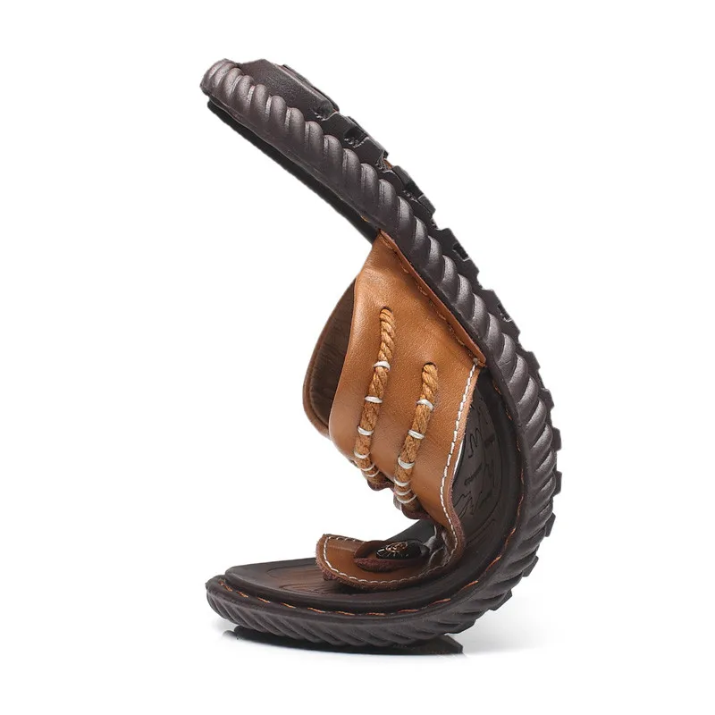 PINSV Сплит Кожаные Сандалии Мужчин Вьетнамки Летняя Обувь Мужчины Пляжные Тапочки