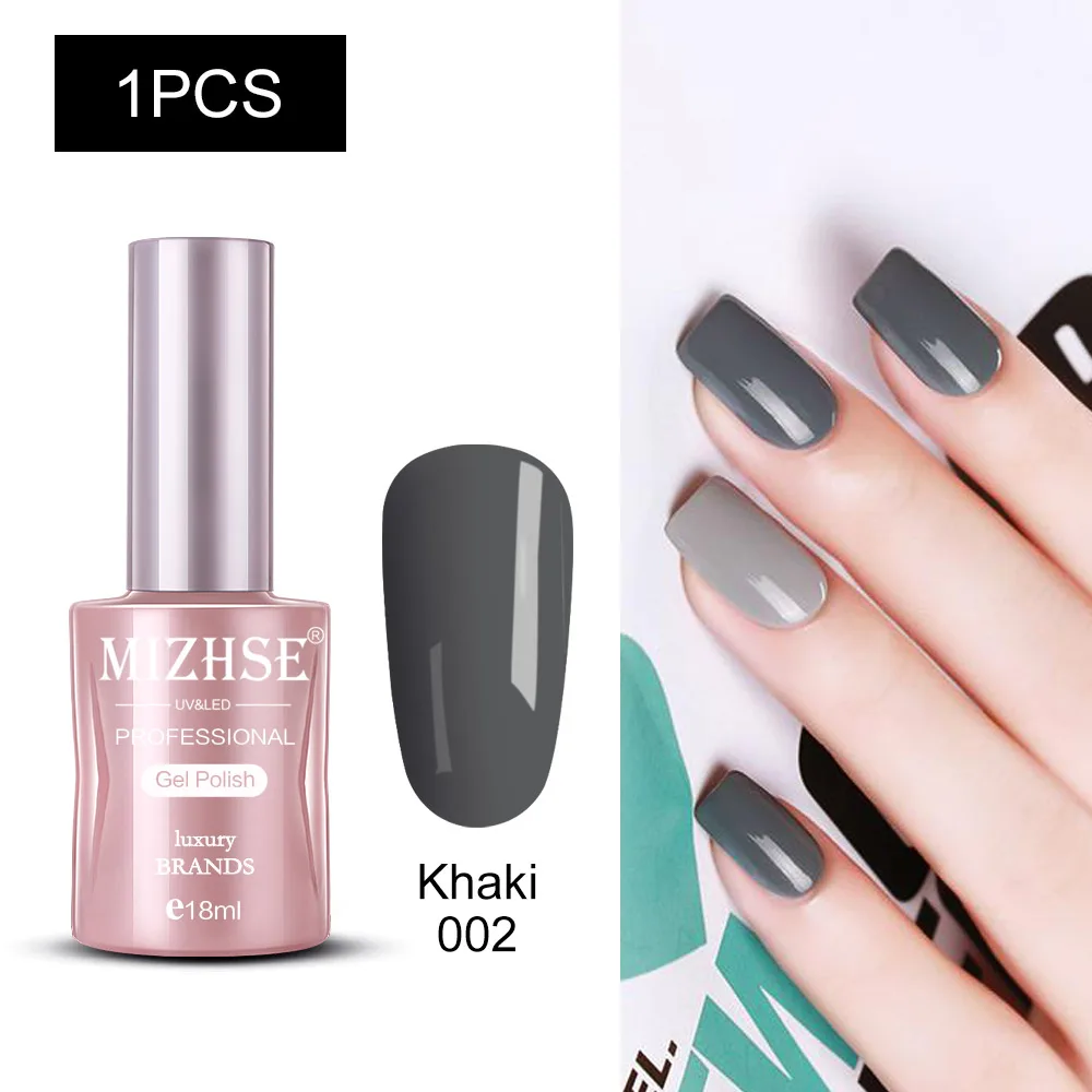 Khaki002 MIZHSE Nail Polishes 18ml Vernis Semi Permanant UV Gel Polish Hybrid Nail Art Lacquer For Stamping Soak off Varnish Gel - Color: Khaki002