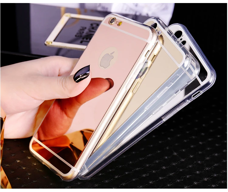 Роскошный модный зеркальный Мягкий ТПУ чехол для iPhone 4 4S 5 5S SE 6 6S 6Plus 6SPlus 7 7Plus 8 plus X