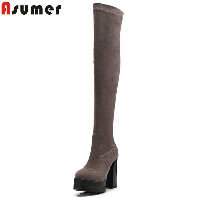 

ASUMER 2021 fashion autumn winter boots round toe zip over the knee boots round toe platform thigh high boots big size 34-42