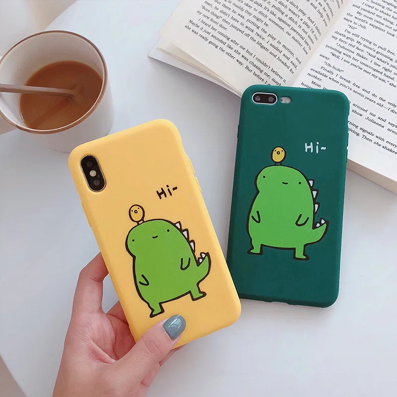 Зеленые милые чехлы с картинкой динозавра для iPhone 6 6s 7 8 Plus матовые животные мягкий чехол из ТПУ X XS MAX XR