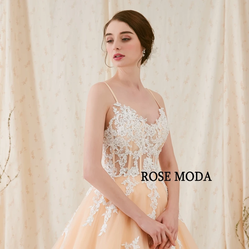 Rose Moda Великолепное Кружевное Свадебное бальное платье Alencon свадебное платье цвета шампанского с кружевом цвета слоновой кости реальные фотографии
