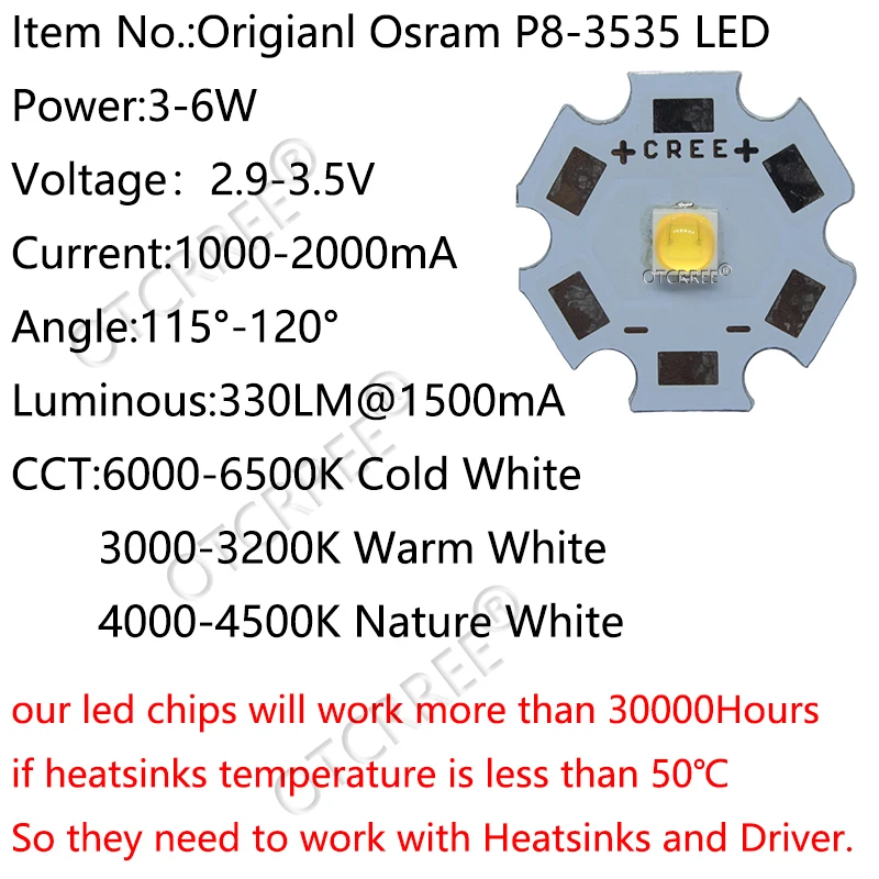 10 шт. OSRAM 3W5W6W 3535 P8 холодный белый Светодиодный излучатель диод может заменить XPG2 XPG3 для Точечный светильник/светильник-вспышка часть высокомощный светодиодный