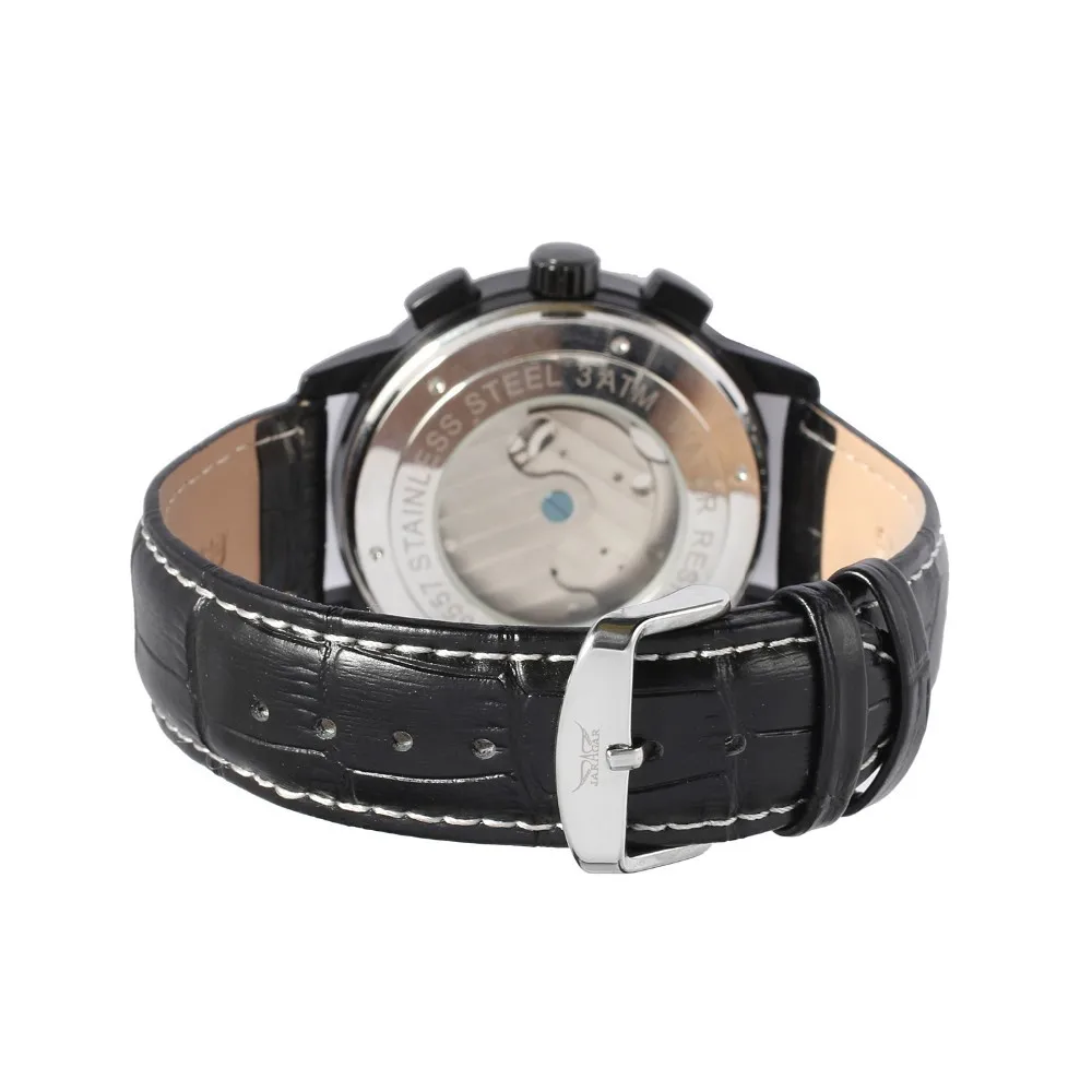

Jaragar Luxury Tourbillon Black Stainless Steel Case Brown Leather Band Date Auto Mechanical Men's Dress Wrist Watch