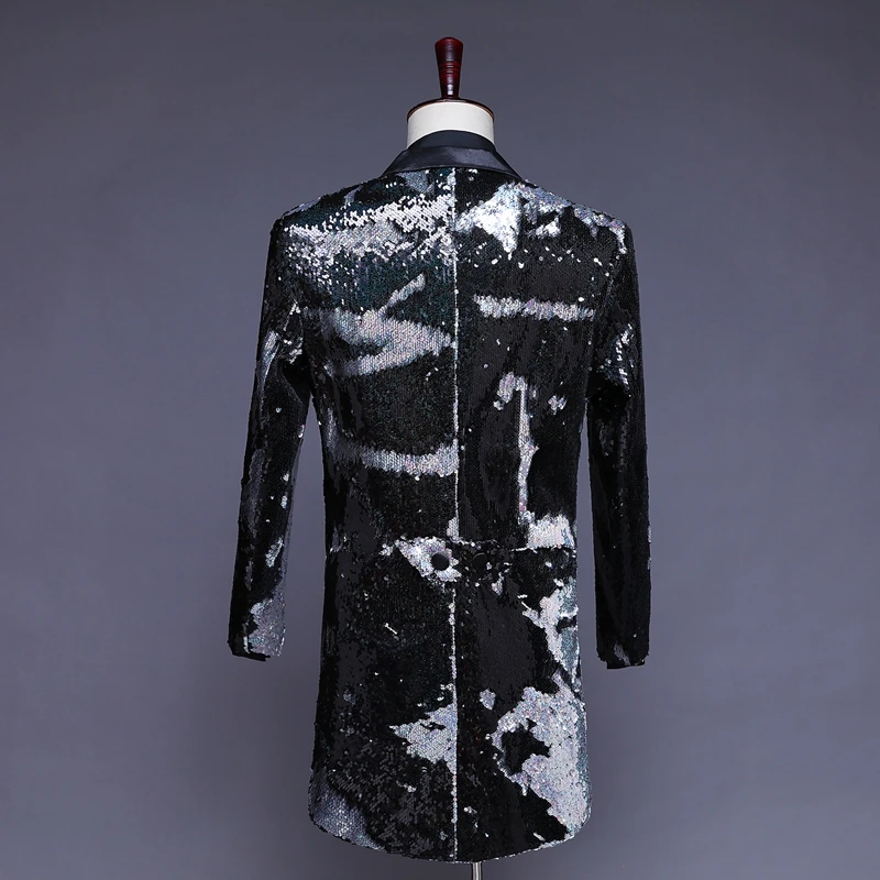 Bar Nightclub Male Singer Jacket DJ DS Host Blue violet Colorful sequins slim fit suit stage costume Fashion Slim blazer men | Мужская