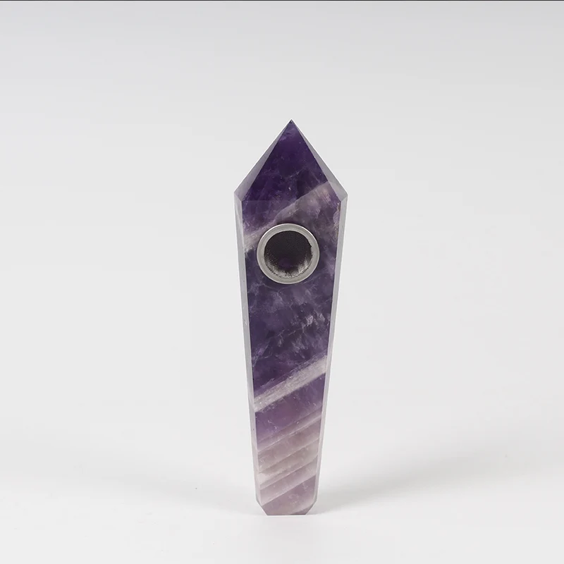 Dream Amethyst Натуральный кварц курительная трубка Кристалл Камень обелиск палочка ТОЧКА сигары трубы для курения Исцеление с металлическим фильтром 1 шт - Цвет: Dream Amethyst